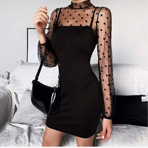Mesh Long Sleeve Bodycon Dress